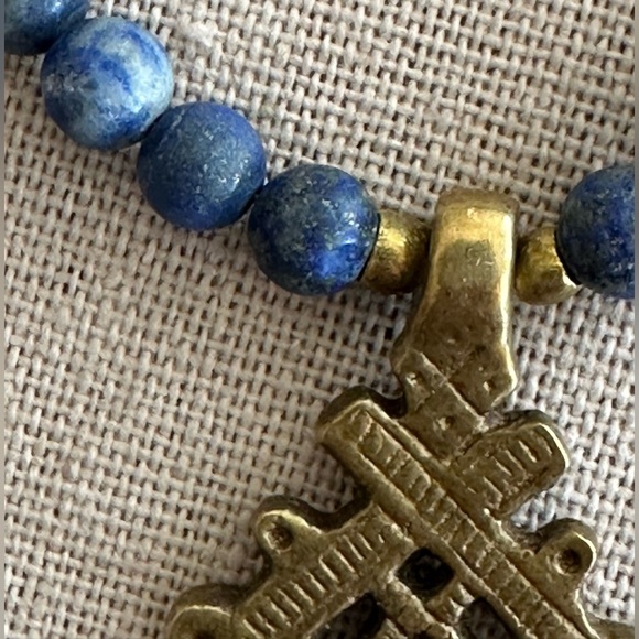 26 inch Lapis Lazuli Gemstone and brass bead necklace NWOT - Picture 3 of 12